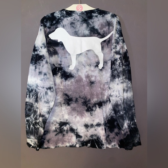 VS PINK LONG SLEEVE CAMPUS TEE SHIRT BLACK GRAY TIE DYE DOG PUP PULPY LOGO HTF L - Picture 8 of 9